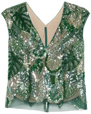 DE SANTIS Sequin Embellished V-Neck Top - Green