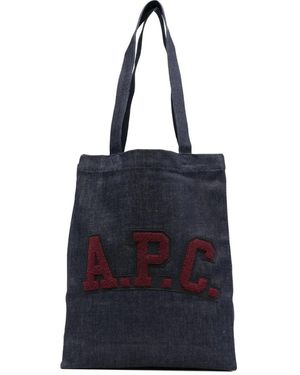 A.P.C. A. P.C. Medium Logo-Embroidered Denim Tote Bag - Blue
