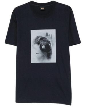 BOSS Bear-Print T-Shirt - Blue