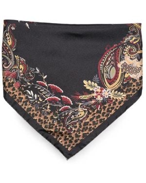 Etro Paisley Leopard-Print Scarf - Black