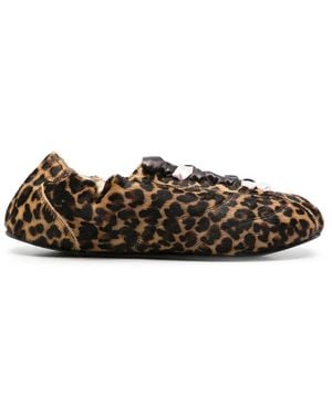Repetto Leopard-Print Lace-Up Ballet Flats - Brown