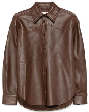 Haikure Leather Shirt Jacket - Brown