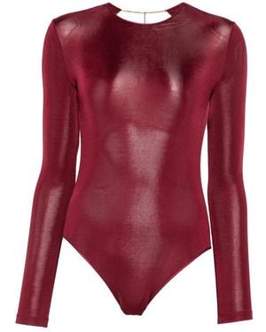 Saint Laurent Open-Back Long-Sleeve Bodysuit - Red