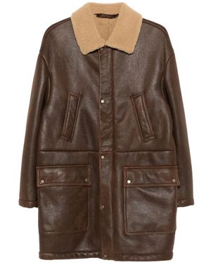 SANTORO Sheepskin Flap-Pocket Coat - Brown