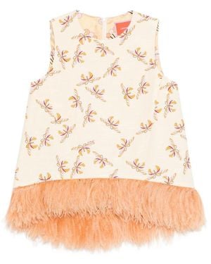 La DoubleJ La Scala Floral-Print Fringed Top - Natural