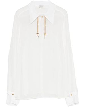 Elisabetta Franchi Logo-Plaque Chain-Detail Blouse - White