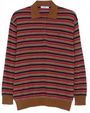 Prada Striped Long-Sleeve Polo Top - Red