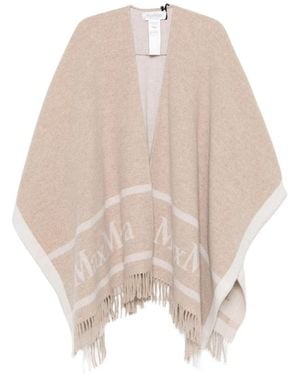 Max Mara Hilde Logo-Intarsia Fringed Cape - Natural