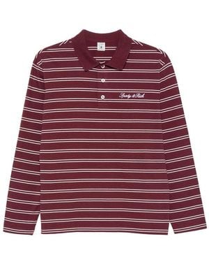 Sporty & Rich Signature Logo Striped Long-Sleeve Polo Shirt - Red
