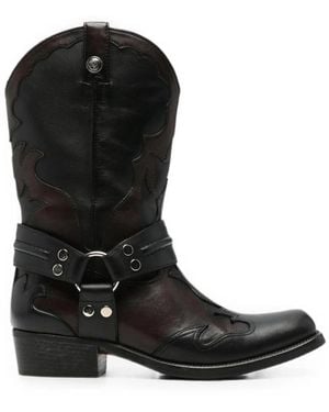 Versace Harness-Detail Embroidered Boots - Black