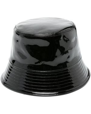 Prada Triangle-Logo Patent-Leather Bucket Hat - Black