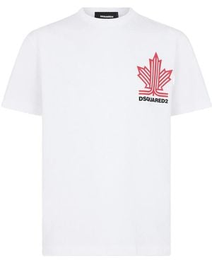 DSquared² Ski Leaf Cotton T-Shirt - White