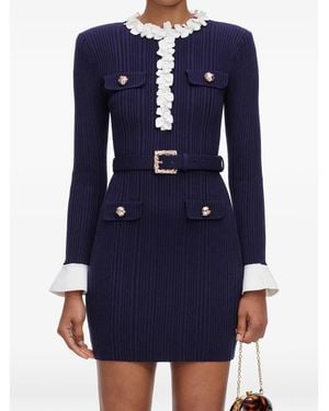 Self-Portrait Flower Rib Knit Mini Dress - Blue