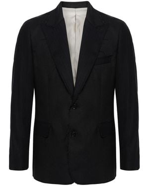 Eraldo Frayed Pinstriped Wool Blazer - Black