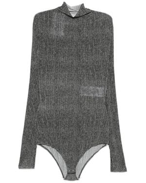 Maison Margiela Herringbone-Print High-Neck T-Shirt - Gray
