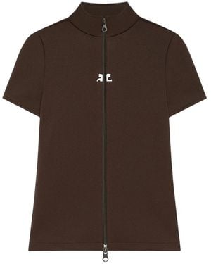 Courreges Zippered Short-Sleeve Top - Brown