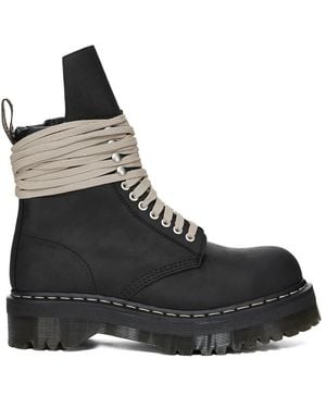 Rick Owens X Dr. Martens Quad Sole Steel Toe Combat Boots - Black