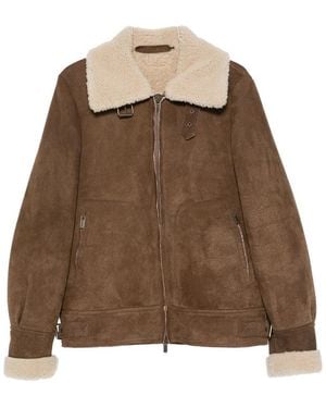 SANTORO Shearling-Trim Leather Jacket - Brown