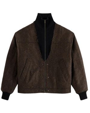 Maison Margiela Herringbone-Pattern Zipped Bomber Jacket - Black