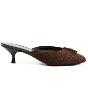 Herbert Levine 24/7 Bow-Detail Faux-Fur Heeled Mules - Brown