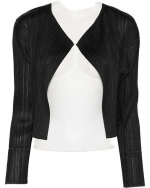 Pleats Please Issey Miyake Plissé-Effect Layered Jacket - Black
