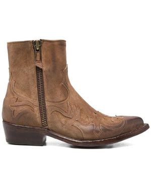 Eraldo Embroidered Western-Style Boots - Brown