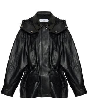 IRO Hooded Elastic-Waistband Leather Jacket - Black