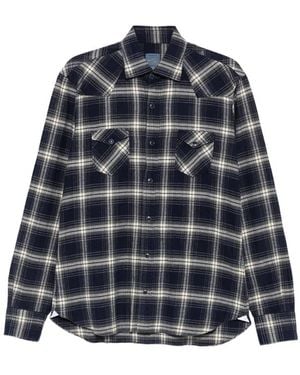 Barba Napoli Check-Pattern Western-Style Shirt - Blue