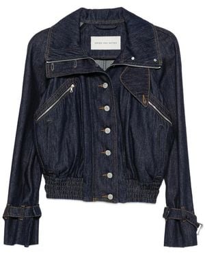 Dries Van Noten High-Neck Elasticated-Hem Denim Jacket - Blue