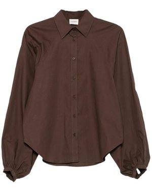 Closed Balloon-Sleeve Shirt - Brown