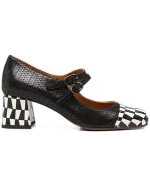 Chie Mihara Volcano Check-Pattern Double-Strap Pumps - Black