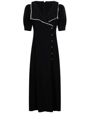 Alessandra Rich Cady Lace-Trim Collar Midi Dress - Black