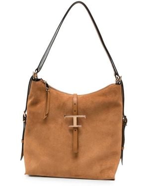 Tod's T Timeless Suede Tote Bag - Brown