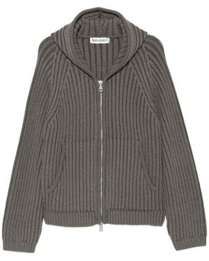 Our Legacy Hooded Ribbed Knit Wool Sweatshirt Merino Jumper - Grey