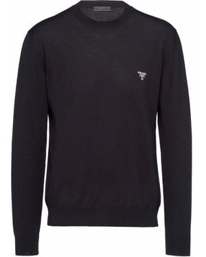 Prada Logo-Embroidered Wool Jumper - Blue