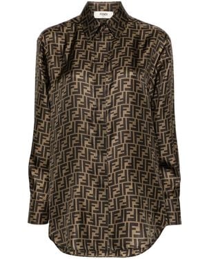 Fendi Ff-Logo Print Silk Shirt - Green