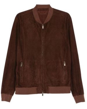 SANTORO Suede Bomber Jacket - Brown