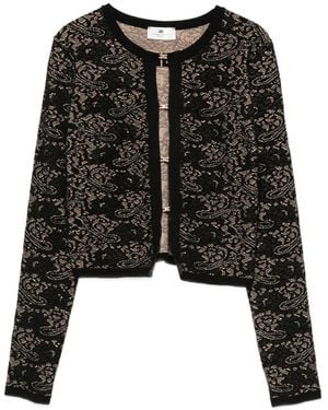 Elisabetta Franchi Lace-Pattern Logo-Plaque Jumper - Black