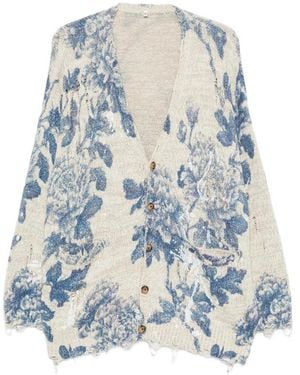 R13 Floral-Print Distressed Cardigan - Blue
