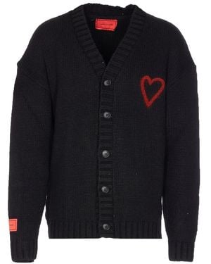 Vision Of Super Heart-Embroidered Button Cardigan - Blue