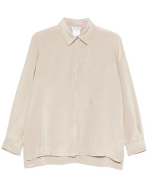 Max Mara Geranio Embroidered-Logo Silk Shirt - Natural
