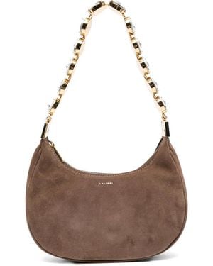 L'ALINGI Crystal-Embellished Suede Shoulder Bag - Brown