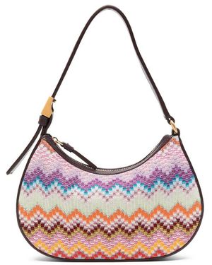 Missoni Mini Zigzag-Knit Leather-Trim Shoulder Bag - Pink