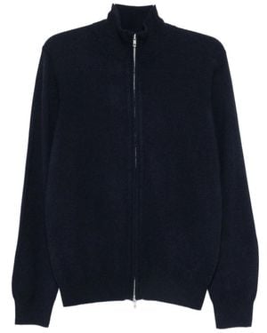 Soft Goat Zip-Up High-Neck Cardigan - Blue