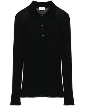 Moncler Fine-Ribbed Polo Top - Black