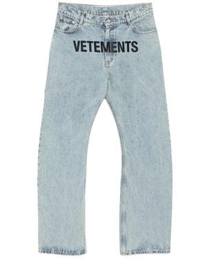 Vetements Logo-Print Loose-Fit Jeans - Blue