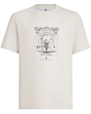 Brunello Cucinelli Cotton Jersey Crew Neck T-Shirt With Print - White