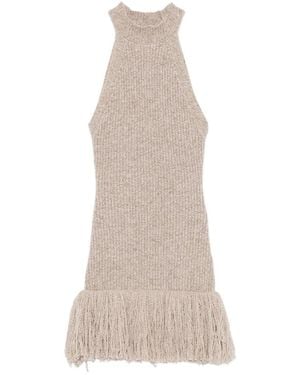 ELY ELY Fringe-Trim Ribbed-Knit Mini Dress - Natural
