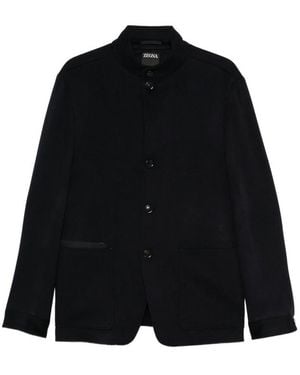 ZEGNA Mandarin-Collar Patch-Pocket Jacket - Black