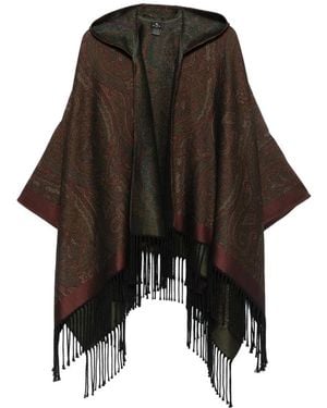 Etro Paisley-Print Hooded Poncho - Black